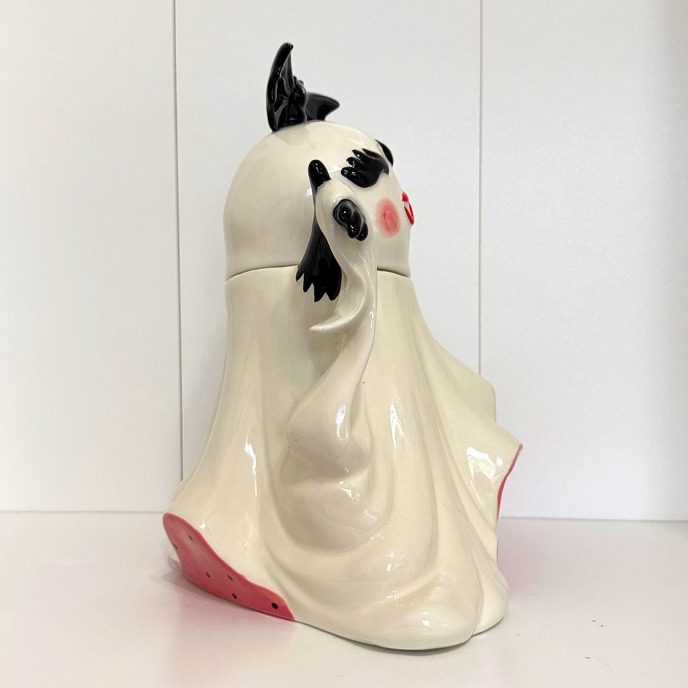 Blue Sky Glamorous Ghost Girl w/ Black Gloves and Bat Hat Large Canister Jar NWT - Picture 11 of 13